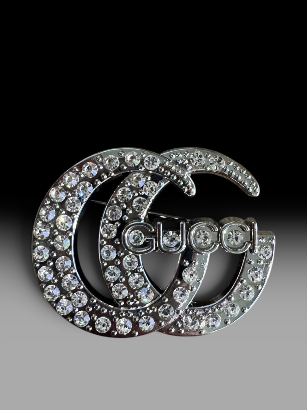 Crystal-Embellished Silver Logo Brooch - Silver